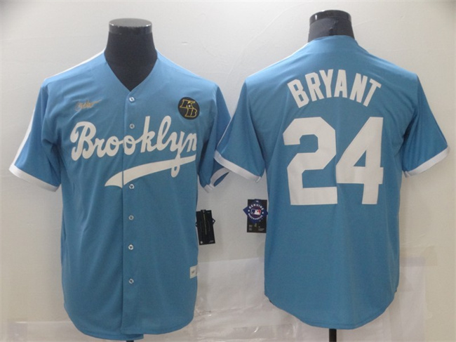 Los Angeles Dodgers #24 Kobe Bryant Light Blue Throwback With KB Patch Cool Base Stitched Jersey - Click Image to Close